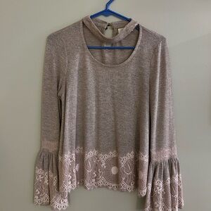Taylor & Sage Heather Gray Blouse with Lace Detail